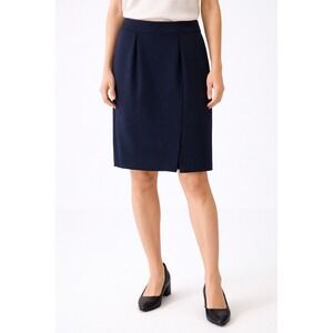 J.Crew Navy Blue Faux Wrap Pencil Skirt Front Slit Career Wear 4P